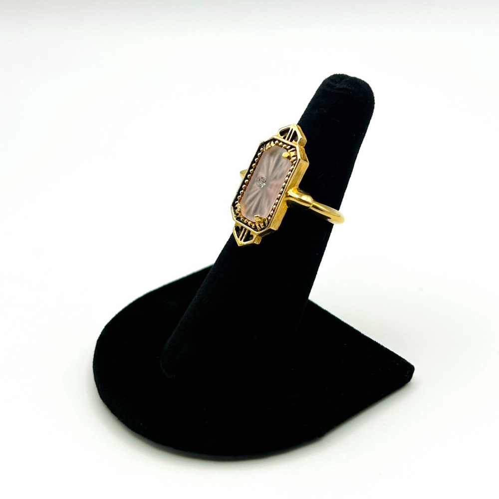 ✨ Vintage ‘Frostlights’ Art Deco Camphor Glass Gold Tone Ring – Size 7.5 ✨ - Picture 3 of 16